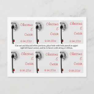 Cartão Postal Senha de Favor Lady Bug no Dandelion Red Silhouett