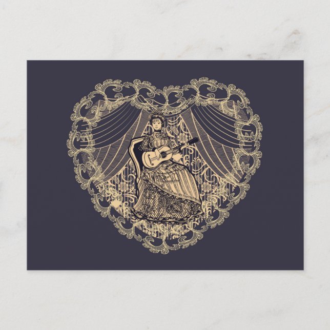 Cartão Postal Senhora com guitarra (Frente)