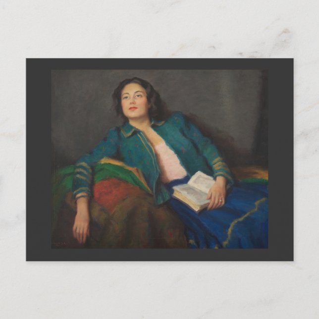 Cartão Postal Senhora com Livro (Frente)