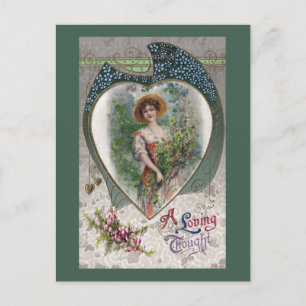 Cartão Postal Senhora com um Adorável Romance da Vintage Pensad
