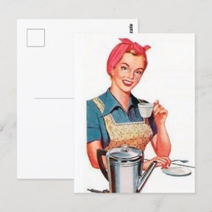 Cartão Postal senhora de café retrô vintage