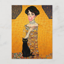 Senhora de Chiclete Rosa com Gato Preto Gustav Kli