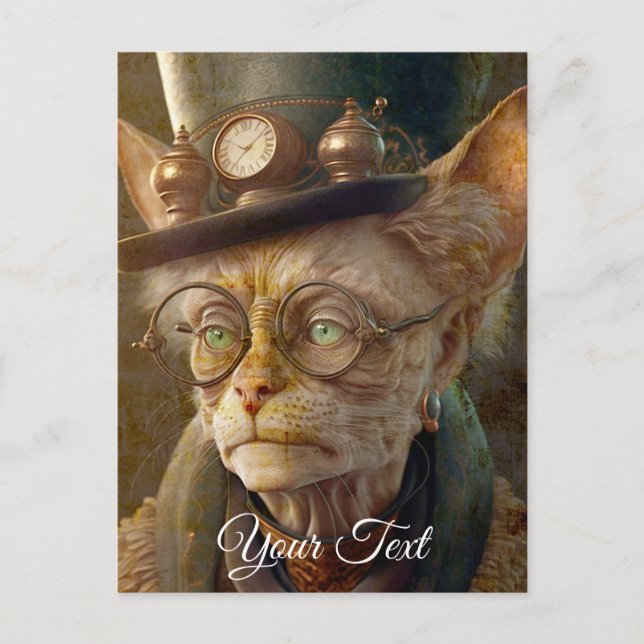 Cartão Postal Senhora de Gato Steampunk. (Frente)
