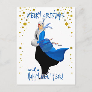 Cartão Postal senhora do Natal vintage saudação de Natal feliz