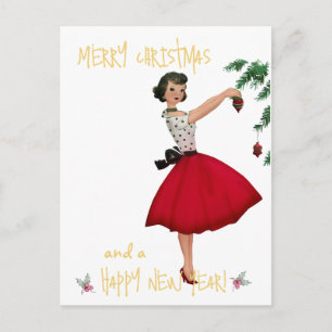 Cartão Postal senhora do Natal vintage saudação de Natal feliz