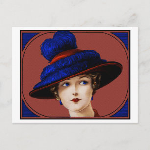 Cartão Postal Senhora Edwardian - Borgonha e Chapéu Azul