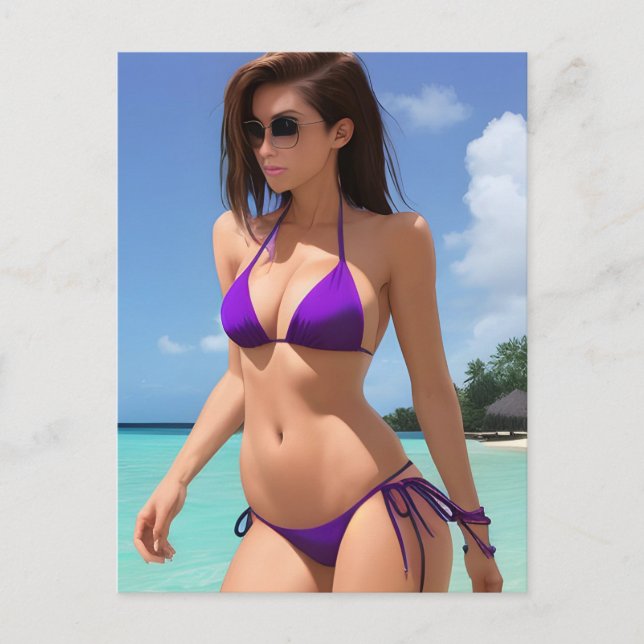 Cartão Postal Senhora em um Bikini Roxo (Frente)