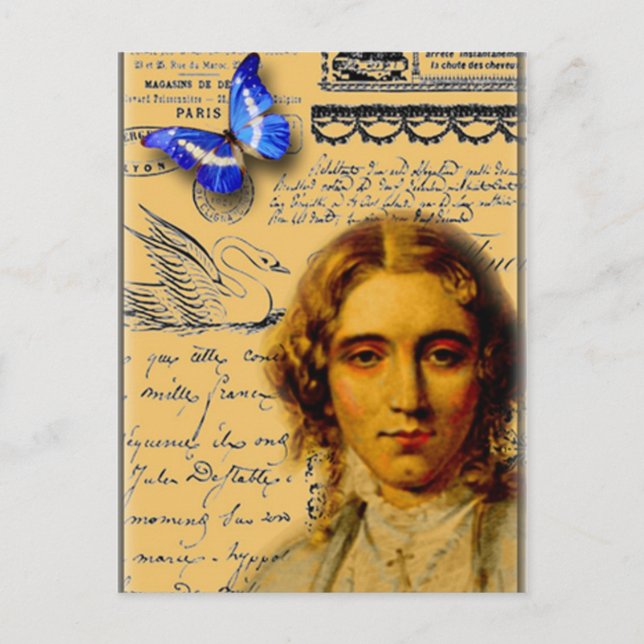 Cartão Postal senhora francesa com borboleta (Frente)
