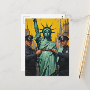 Cartão Postal senhora liberdade protestando é presa pela polícia