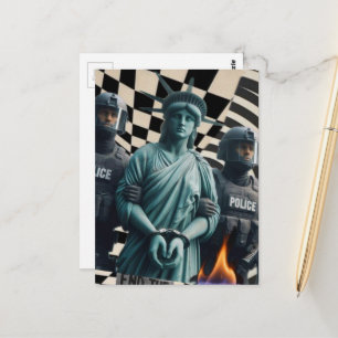 Cartão Postal senhora liberdade protestando presa pela polícia