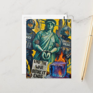 Cartão Postal senhora liberdade protestando presa pela polícia 