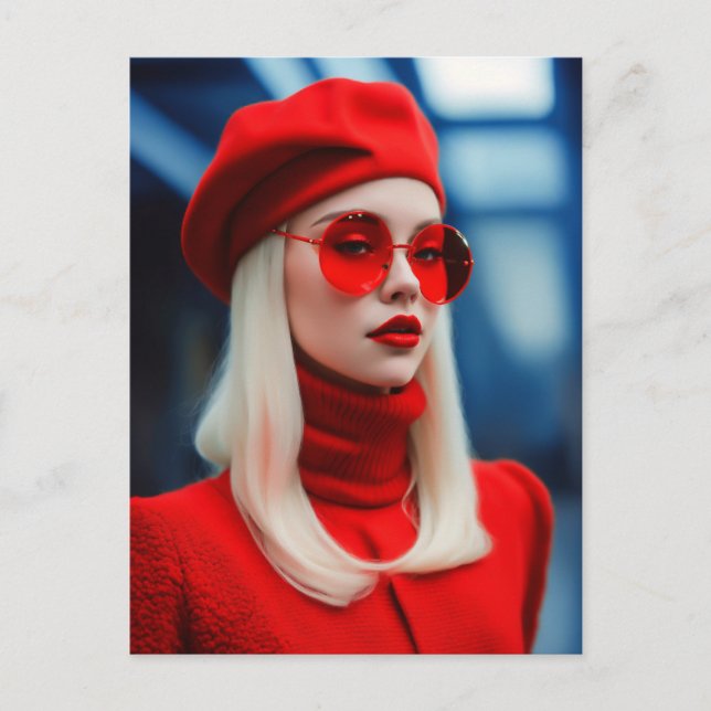 Cartão Postal Senhora Loira em Vermelho (Frente)