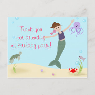 Cartão Postal Senhora Mermaid Party Obrigado