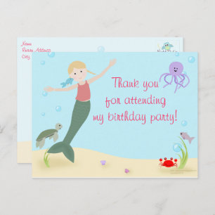 Cartão Postal Senhora Mermaid Party Obrigado