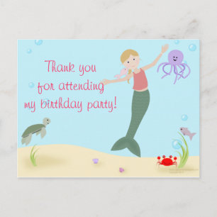 Cartão Postal Senhora Mermaid Party Obrigado