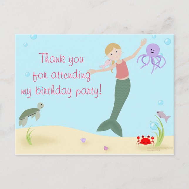 Cartão Postal Senhora Mermaid Party Obrigado (Frente)