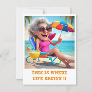CARTÃO POSTAL "SENHORA REFORMADA NA PRAIA"