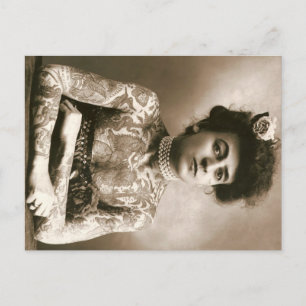 Cartão Postal Senhora Tatuada com Pérolas Cartão-postal Vintag