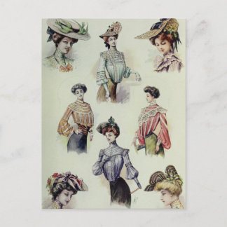 Cartão Postal Senhora Vitoriana - Moda Francesa Vintage - Barras