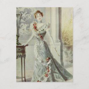 Cartão Postal Senhora Vitoriana - Vintage Cinza de Moda Francesa