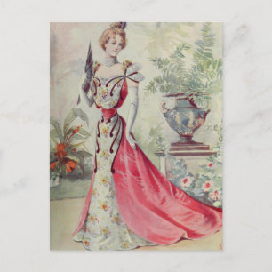 Cartão Postal Senhora Vitoriana - Vintage, Vestido Francês Rosa-