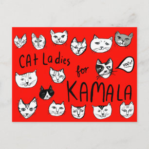 Cartão Postal SENHORAS DOS GATOS para KAMALA Fofa VOTE ELEIÇÃO