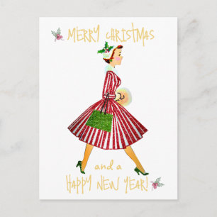 Cartão Postal Senhorita Natal vintage cumprimento de Feliz Natal