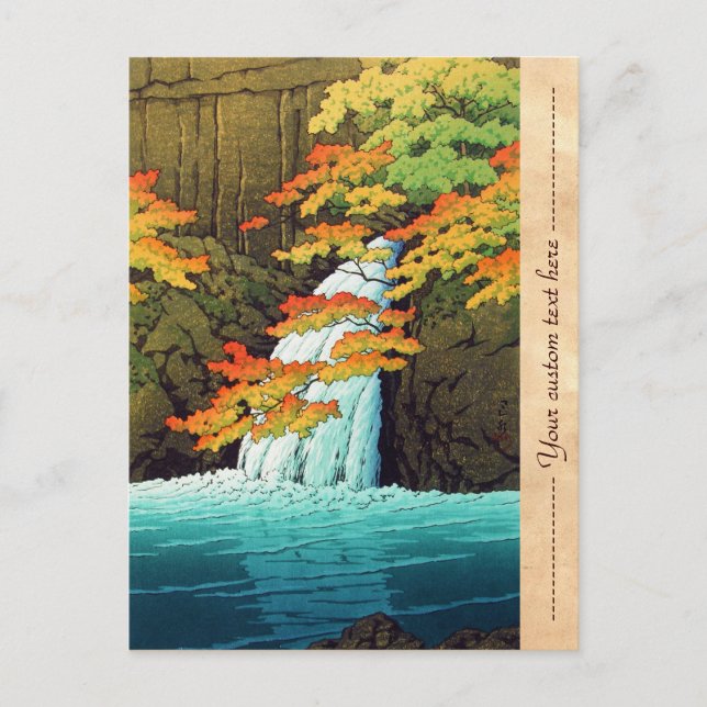 Cartão Postal Senju Waterfall, Akame Hasui Kawase shin hanga art (Frente)
