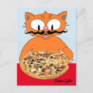 Cartão Postal "Señor Gato Pizza" Pizza Deluxe Engraçada Gato Fof
