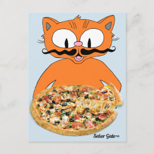Cartão Postal "Señor Gato Pizza" Pizza Deluxe Engraçada Gato Fof