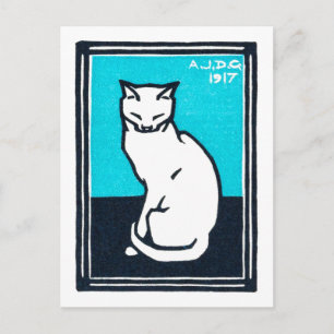 Cartão Postal Sentado Gato Branco, Julie de Graag