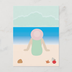 Cartão Postal Sentado na Areia da Praia