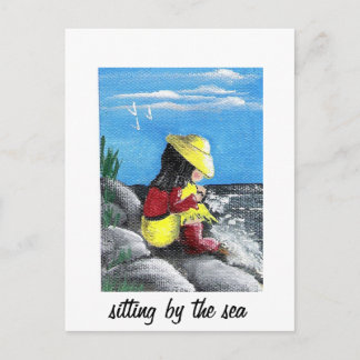 Cartão Postal Sentado pelo mar