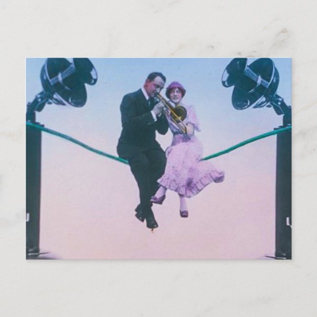 Cartão Postal Sente-se homem e mulher no telefone 1900 (Frente)