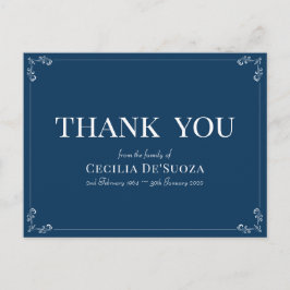 Cartão Postal Sentimentos Azuis Funeral Elegante Simples Obrigad