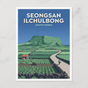 Cartão Postal Seongsan Ilchulbong Acima dos Campos Orientais de