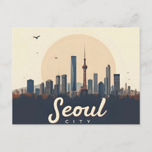 Cartão Postal Seoul City Modern Skyline Retro Art Coreia do Sul