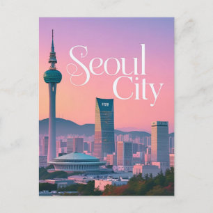 Cartão Postal Seoul City Modern Skyline Retro Art Coreia do Sul