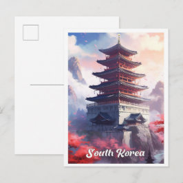 Cartão Postal Seoul South Korea Art Vintage Travel Illustration
