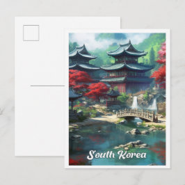 Cartão Postal Seoul South Korea Art Vintage Travel Illustration