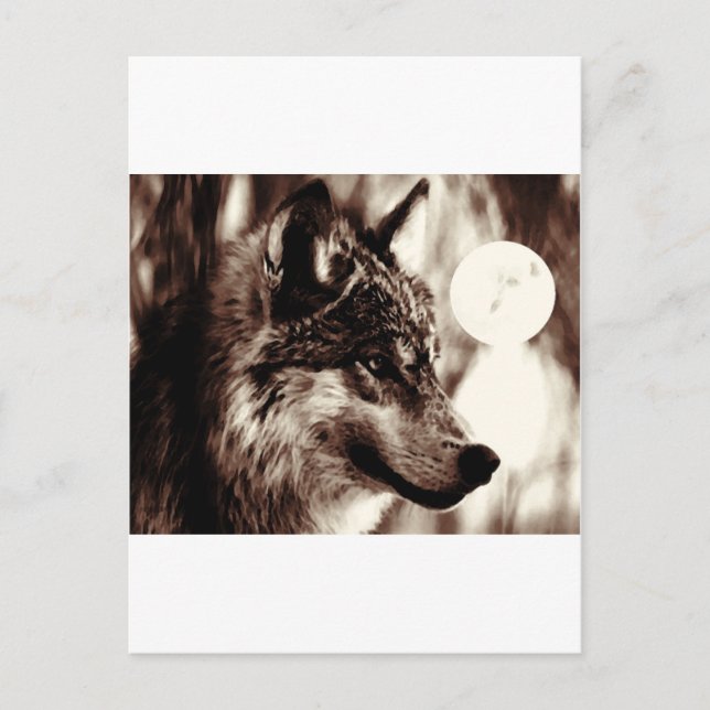 Cartão Postal Sepia Wolf & Moon (Frente)