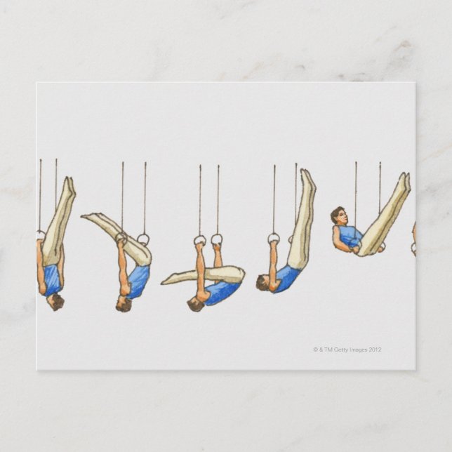 Cartão Postal Seqüência de ilustrações mostrando ginasta masculi (Frente)