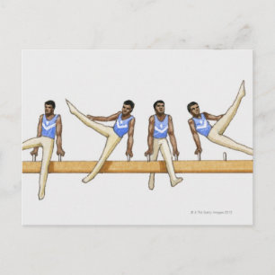 Cartão Postal Sequência de ilustrações mostrando o ginasta ma
