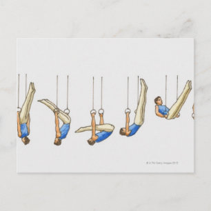 Cartão Postal Sequência de ilustrações mostrando o ginasta mascu