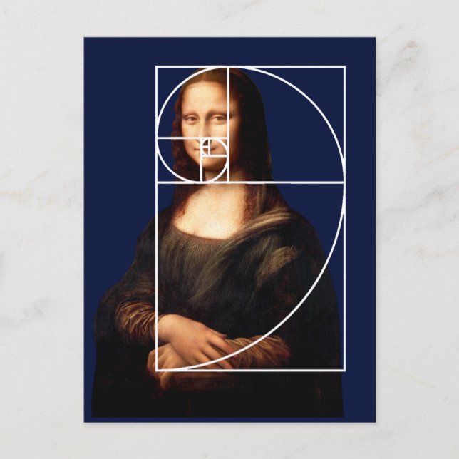 Cartão Postal Sequência Fibonacci Leonardo da Vinci Mona Lisa (Frente)