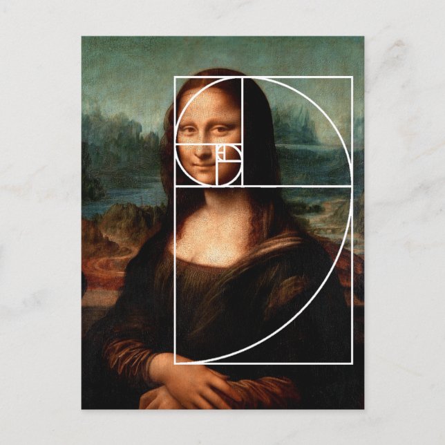 Cartão Postal Sequência Fibonacci Leonardo da Vinci Mona Lisa (Frente)