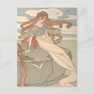 Cartão Postal Sereia Art Nouveau Vintage