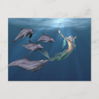 Sereia Com Amigos Golfinhos Oceano