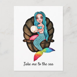 Cartão Postal Sereia Com Arte Por Aquarela