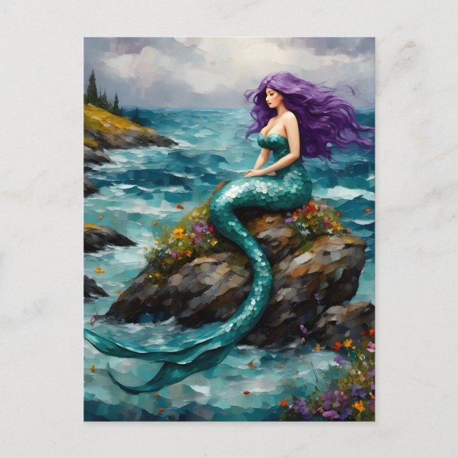 Cartão Postal Sereia com Cabelo Roxo (Frente)